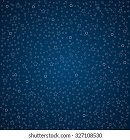 Bright star in blue dark night sky. Starry nights with bright, shinny stars, dots, points. Universe, cosmos, outer space. Background, banner, wallpaperm card, backdrop vector illustration.