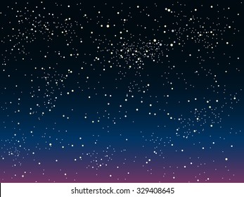 Bright star in blue dark night sky. Starry nights with bright, shinny stars, dots, points. Universe, cosmos, outer space. Background, banner, wallpaperm card, backdrop vector illustration.