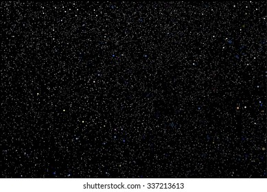 Bright Star In Blue Dark Night Sky. Starry Nights With Bright, Shinny Stars, Dots, Points. Universe, Cosmos, Outer Space. Background, Banner, Wallpaperm Card, Backdrop Vector Illustration.