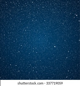 Bright star in blue dark night sky. Starry nights with bright, shinny stars, dots, points. Universe, cosmos, outer space. Background, banner, wallpaperm card, backdrop vector illustration.