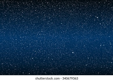 Bright Star In Blue Dark Night Sky. Starry Nights With Bright, Shinny Stars, Dots, Points. Universe, Cosmos, Outer Space. Background, Banner, Wallpaperm Card, Backdrop Vector Illustration.