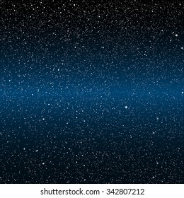 Bright star in blue dark night sky. Starry nights with bright, shinny stars, dots, points. Universe, cosmos, outer space. Background, banner, wallpaperm card, backdrop vector illustration.