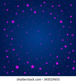 Bright star in blue dark night sky. Starry nights with bright, shinny stars, dots, points. Universe, cosmos, outer space. Background, banner, wallpaperm card, backdrop vector illustration.