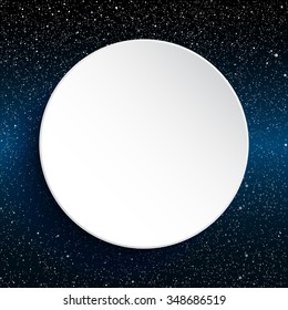 Bright star in blue dark night sky. Starry nights with bright, shinny stars, dots, points. Universe, cosmos, outer space. Circle background, banner, wallpaper, card, backdrop.