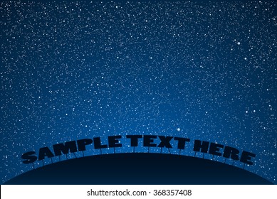 Bright star in blue dark night sky. Starry nights with bright, shinny stars, dots, points. Universe, cosmos, outer space. Background, banner, wallpaperm card, backdrop vector illustration.