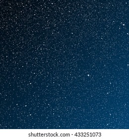 Bright star in blue dark night sky. Starry nights with bright, shinny stars, dots, points. Universe, cosmos, outer space. Background, banner, wallpaperm card, backdrop vector illustration.