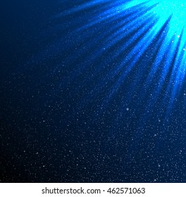 Bright star in blue dark night sky. Starry nights with bright, shinny stars, dots, points. Universe, cosmos, outer space. Background, banner, wallpaperm card, backdrop vector illustration.