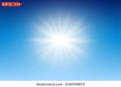 A bright star in the blue sky sparkles and shines with sparkling and shimmering rays