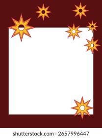 Marco de borde de estrella brillante en esquema de color rojo y naranja. Diseño del Vector de celebración.
