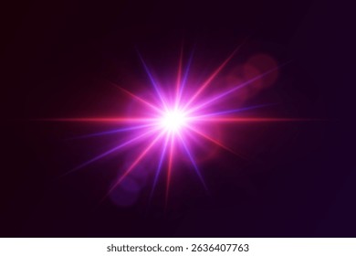 Bright star flash with glowing rays and lens effects. Magic light effect.
