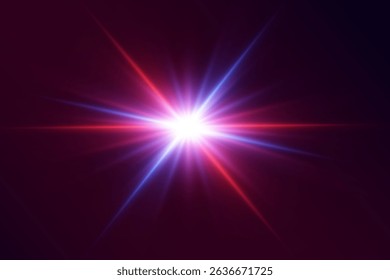 Bright star flash with glowing rays and lens effects. Magic light effect.