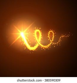 Bright star flies against a dark brown background. Abstract vector illustration.