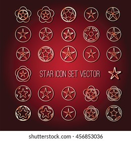 bright star icon set on dark red background vector illustration 