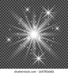 Bright Star. The light of a star. star glow on a transparent background explodes on a transparent background. White light.