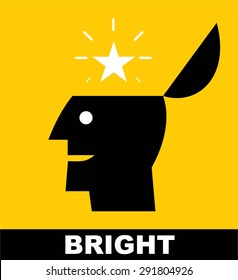 Bright. Bright star. Rising star. Genius. Simple flat icon of a bright person, suitable for poster, brochure, slogan for education and school .