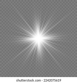 Bright star sparkle. Glow isolated white light effect set, lens flare, explosion, glitter, line, flash, spark and stars. Sun rays. Transparent shine gradient glitter, bright flare. Vector illustration