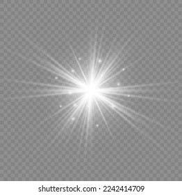 Bright star sparkle. Glow isolated white light effect set, lens flare, explosion, glitter, line, flash, spark and stars. Sun rays. Transparent shine gradient glitter, bright flare. Vector illustration