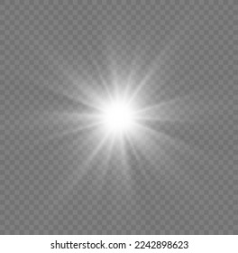 Bright star sparkle. Glow isolated white light effect set, lens flare, explosion, glitter, line, flash, spark and stars. Sun rays. Transparent shine gradient glitter, bright flare. Vector illustration