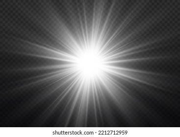Bright star sparkle. Sun rays. Transparent shine gradient glitter, bright flare. Glow isolated white light effect set, lens flare, explosion, glitter, line, flash, spark and stars. Vector illustration