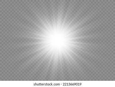 Bright star sparkle. Sun rays. Transparent shine gradient glitter, bright flare. Glow isolated white light effect set, lens flare, explosion, glitter, line, flash, spark and stars. Vector illustration