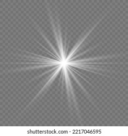 Bright star sparkle. Sun rays. Transparent shine gradient glitter, bright flare. Glow isolated white light effect set, lens flare, explosion, glitter, line, flash, spark and stars. Vector illustration