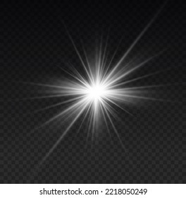 Bright star sparkle. Sun rays. Transparent shine gradient glitter, bright flare. Glow isolated white light effect set, lens flare, explosion, glitter, line, flash, spark and stars. Vector illustration
