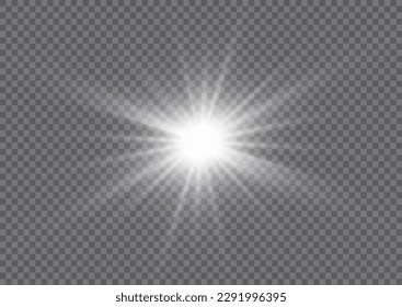 Bright star sparkle. Sun rays. Transparent shine gradient glitter, bright flare. Glow isolated white light effect set, lens flare, explosion, glitter, line, flash, spark and stars. Vector illustration