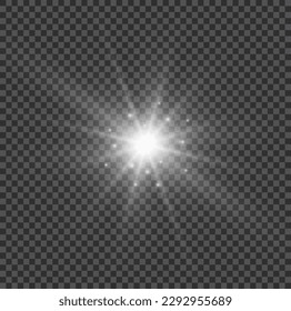 Bright star sparkle. Sun rays. Transparent shine gradient glitter, bright flare. Glow isolated white light effect set, lens flare, explosion, glitter, line, flash, spark and stars. Vector illustration