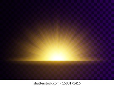 Bright Star. Sparkling magical dust particles. Set of Yellow, gold glowing light explodes on a transparent background. Transparent shining sun, bright flash. Light effect. Vector sparkles. 