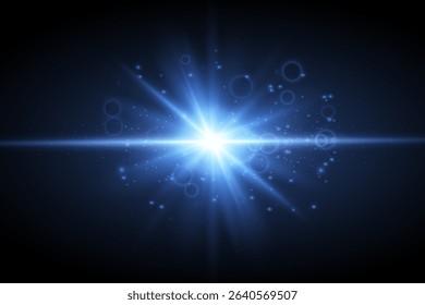 Bright star. Special linear light effects. Sunlight, lens flare effect. Vector illustration.
