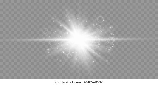 Bright star. Special linear light effects. Sunlight, lens flare effect. Vector illustration.