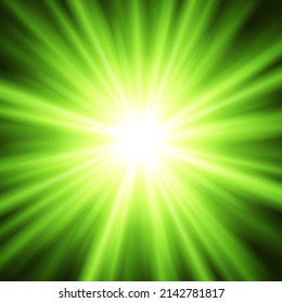 Bright star sun light natural illumination with sunny glare green space star explosion business background vector illustration. Lens flare lighting innovation spotlight blurred sunbeam shiny effect