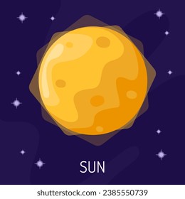 Bright star sun in space among the stars Vector illustration of outer space with the sun.