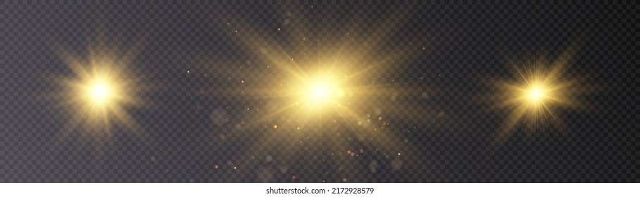 Bright Star. Transparent glossy gradient glitter, bright flash. PNG texture. Sun light effect.Vector