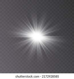Bright Star. Transparent glossy gradient glitter, bright flash. PNG texture. Sun light effect.Vector