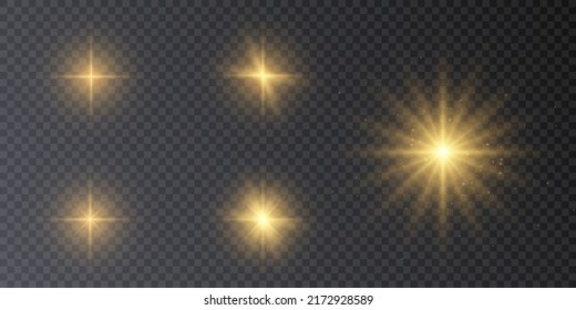 Bright Star. Transparent glossy gradient glitter, bright flash. PNG texture. Sun light effect.Vector