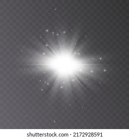 Bright Star. Transparent glossy gradient glitter, bright flash. PNG texture. Sun light effect.Vector