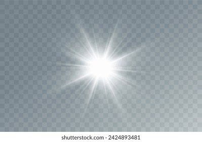 Heller Stern. Transparent leuchtende Sonne, heller Blitz. Vektor funkelt. Zum Zentrieren eines hellen Blitzes. Transparent leuchtende Sonne, heller Blitz.