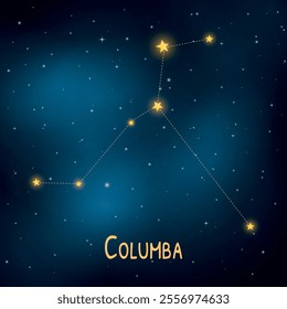 Bright stars of columba constellation in a dazzling night sky.