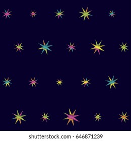 Bright stars with machine embroidery texture, stitch effect seamless vector pattern. Repeating background illustration with embroidered eight-pointed star sparkles. Cosmic abstract graphic design.