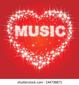 Bright stars music text and heart (Love Music)