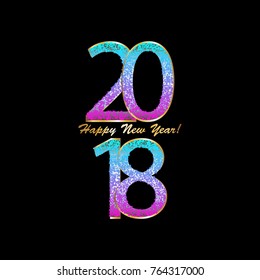 Bright stars on a black background. Happy New Year 2018