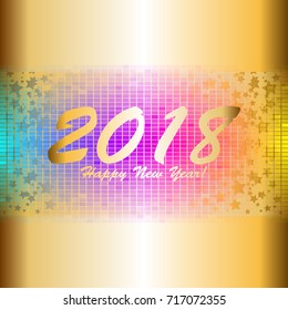 Bright stars on a golden background. New Year 2018