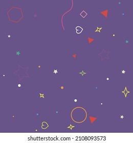Ilustración De Geometría De Zigzag De Anillo Polígono De Estrellas Luminosas. Rectángulo cuadrado colorido naranja rojo oscuro de diseño verde. Círculo Amarillo Simple Multicolor Oval Violet Lime Simple Hipster Art.
