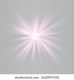 Bright star-shaped lens flare isolated on transparent background. Dynamic glow ideal for special effects, digital designs, sci-fi visuals. EPS vector illustration.