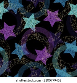 bright starts, seamless vector background A seamless camouflage pattern consisting of squares cut by a five-pointed star into multi-colored fragments.