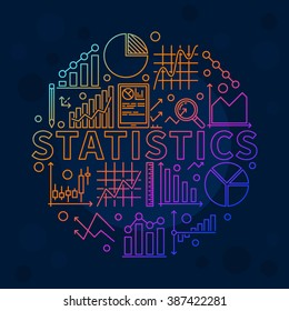 Bright Statistics Illustration - Vector Data Analysis With Graphs And Diagrams. Statistics Background Or Logo