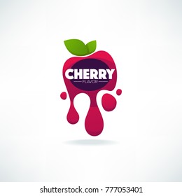 bright  sticker, emblem and logo for cherry flavor fresh juice