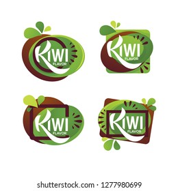 bright  sticker, emblem and logo for kiwi fruit  fresh juice flavor