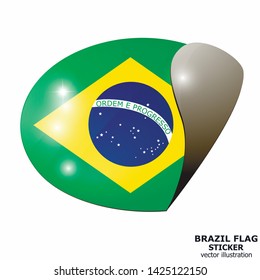 Bright sticker with flag of Brazil . Happy Brazil day button. Bright sticker with flag.